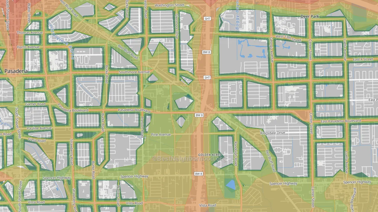 Houston Suburban Homes, Pasadena, TX Map of Noise Levels in Houston Suburban Homes