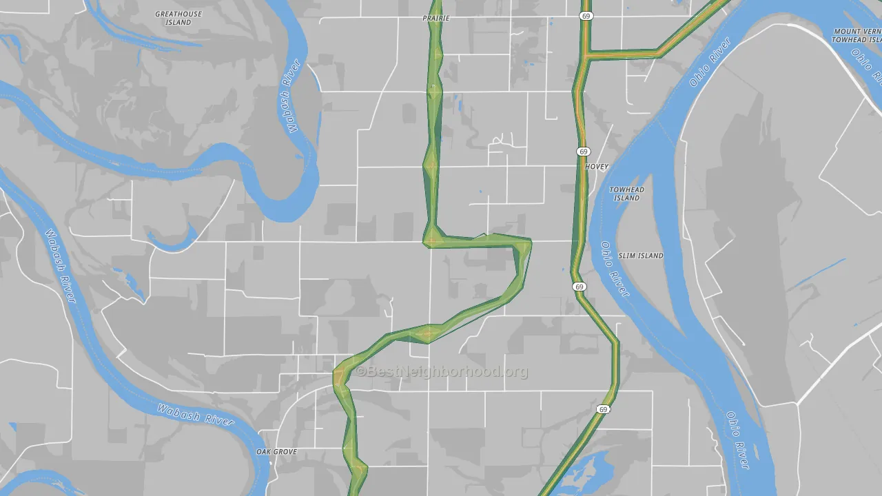 Hovey, IN Map of Noise Levels in Hovey