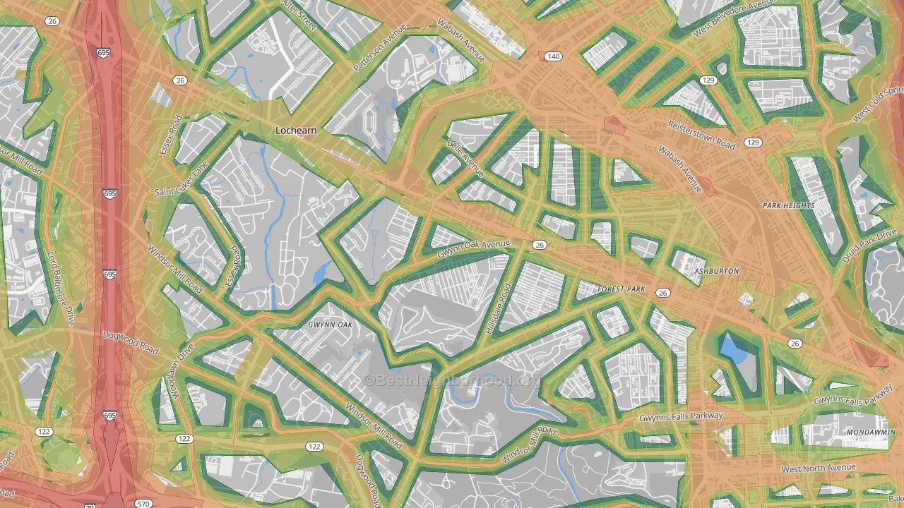 Howard Park, Gwynn Oak, MD Map of Noise Levels in Howard Park