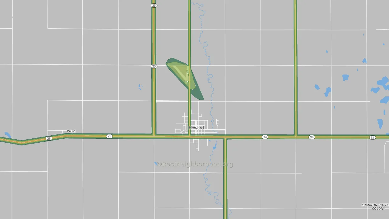 Howard, SD Map of Noise Levels in Howard