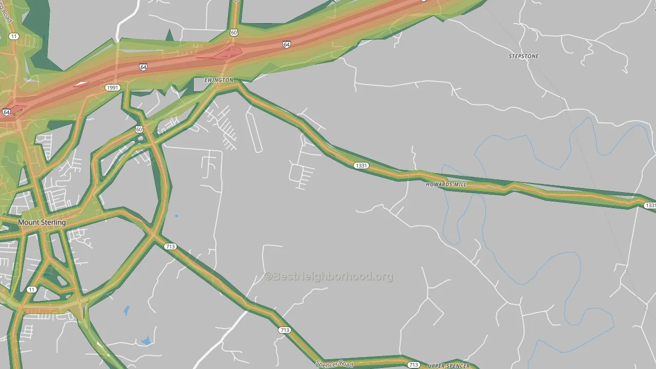 Howards Mill, KY Map of Noise Levels in Howards Mill