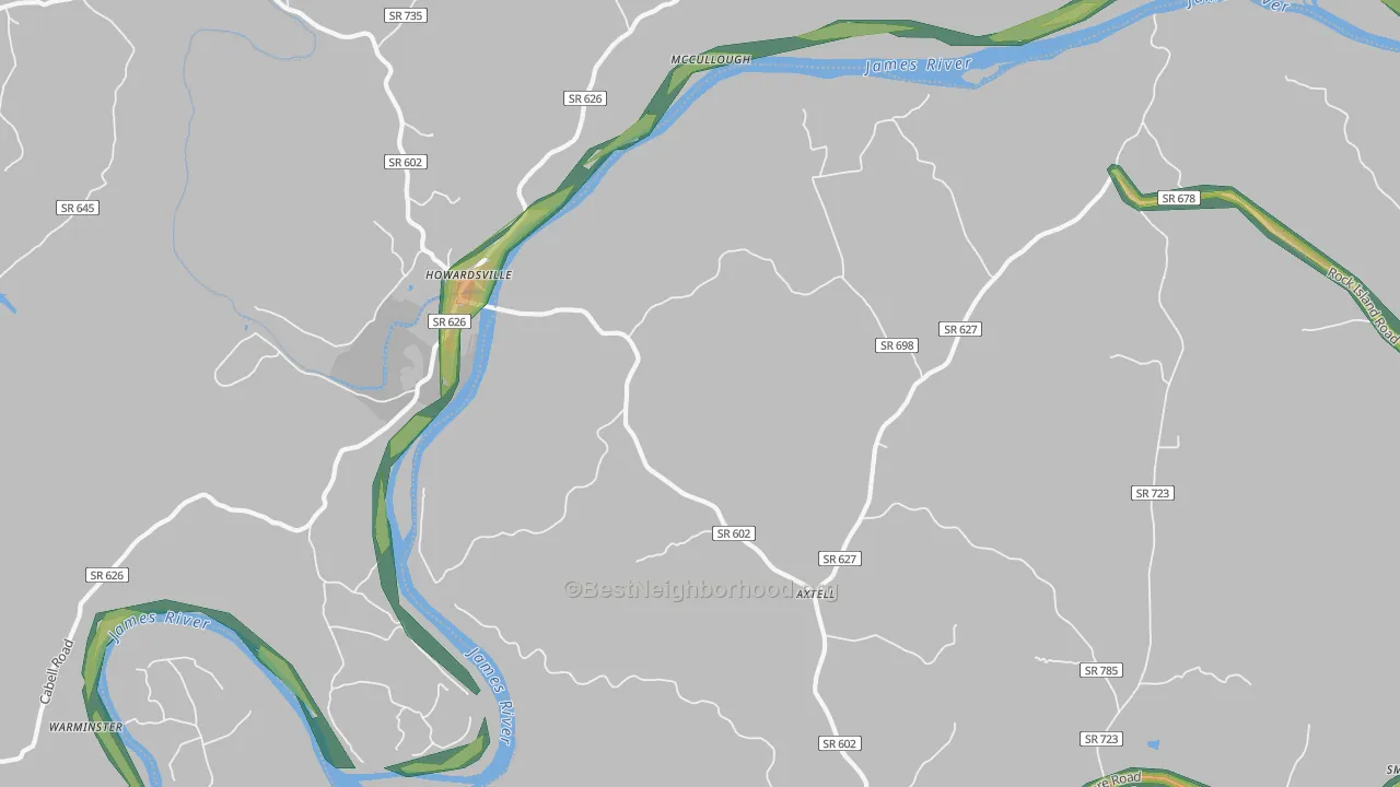 Howardsville, VA Map of Noise Levels in Howardsville