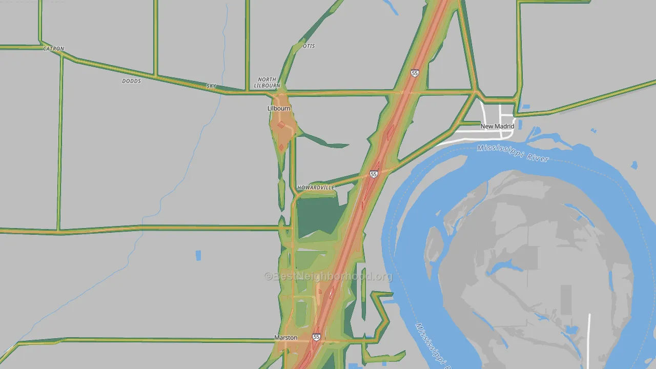Howardville, MO Map of Noise Levels in Howardville