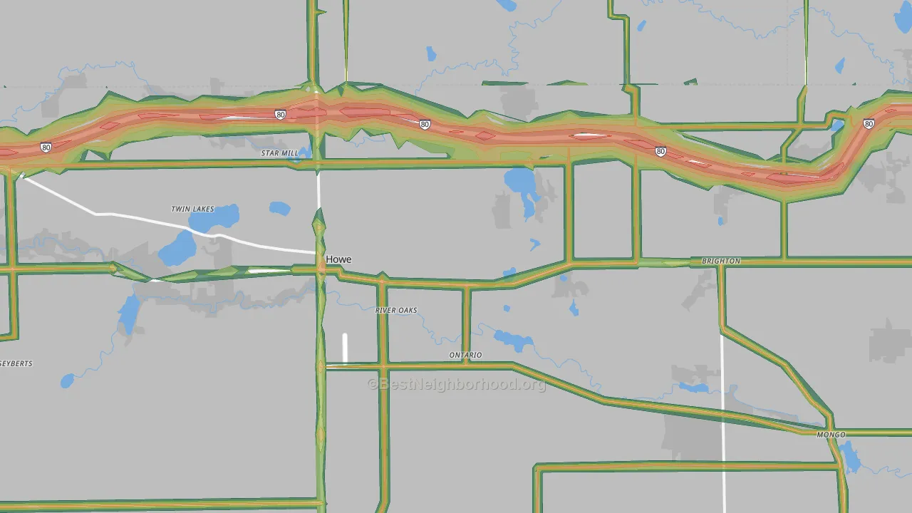Howe, IN Map of Noise Levels in Howe