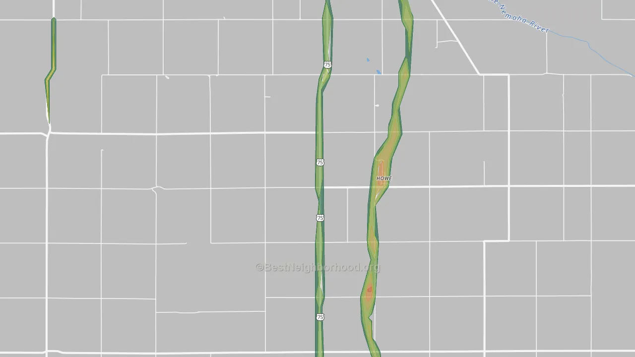 Howe, NE Map of Noise Levels in Howe