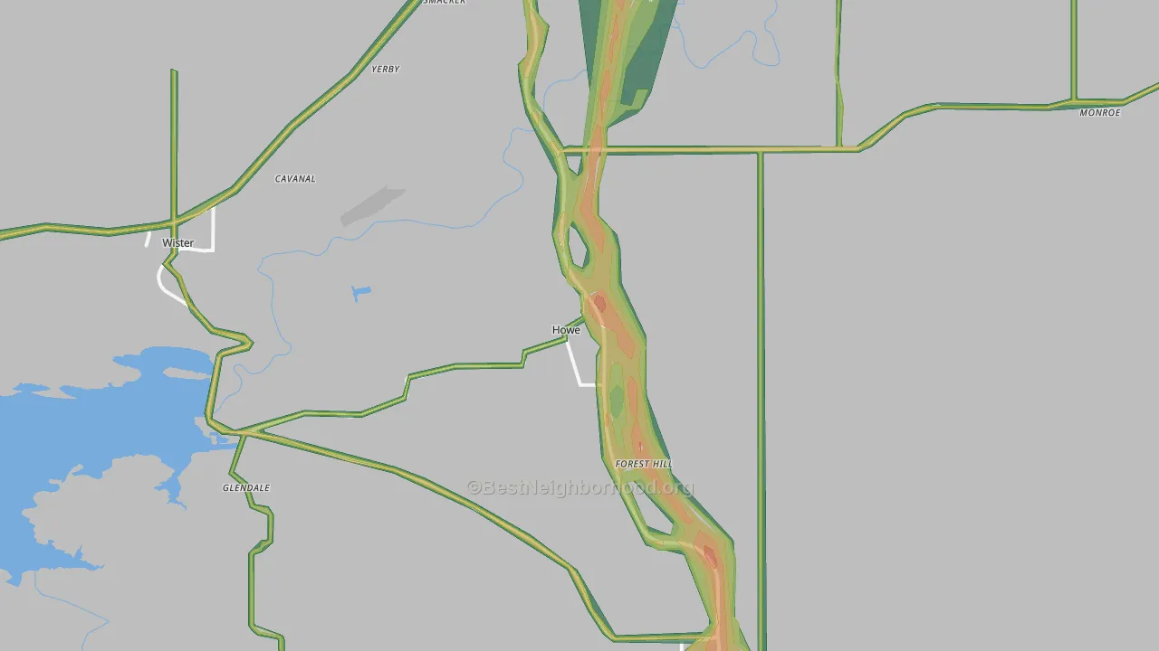 Howe, OK Map of Noise Levels in Howe