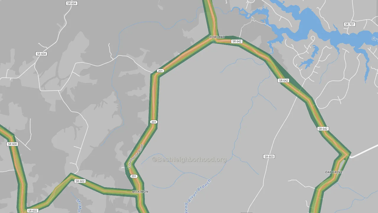 Howland, VA Map of Noise Levels in Howland