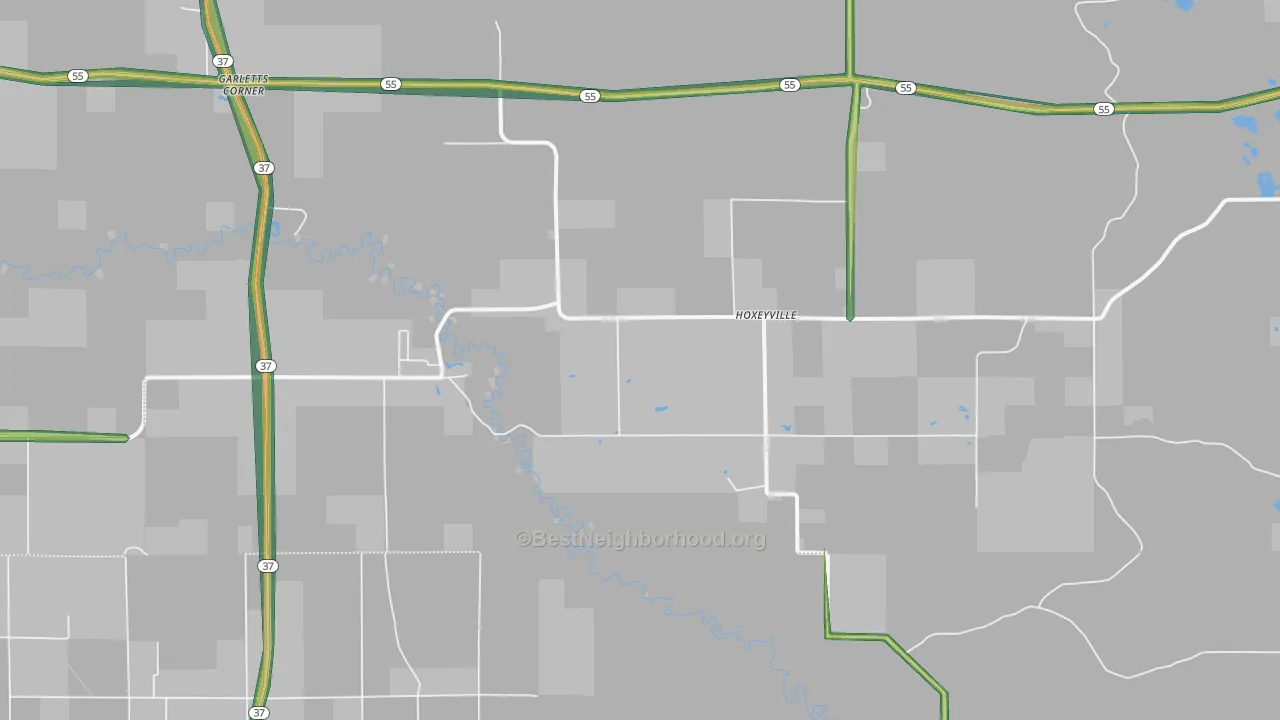 Hoxeyville, MI Map of Noise Levels in Hoxeyville
