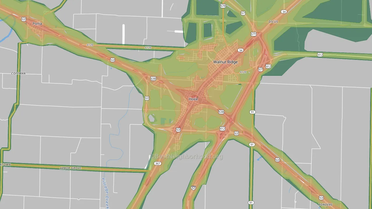 Hoxie, AR Map of Noise Levels in Hoxie