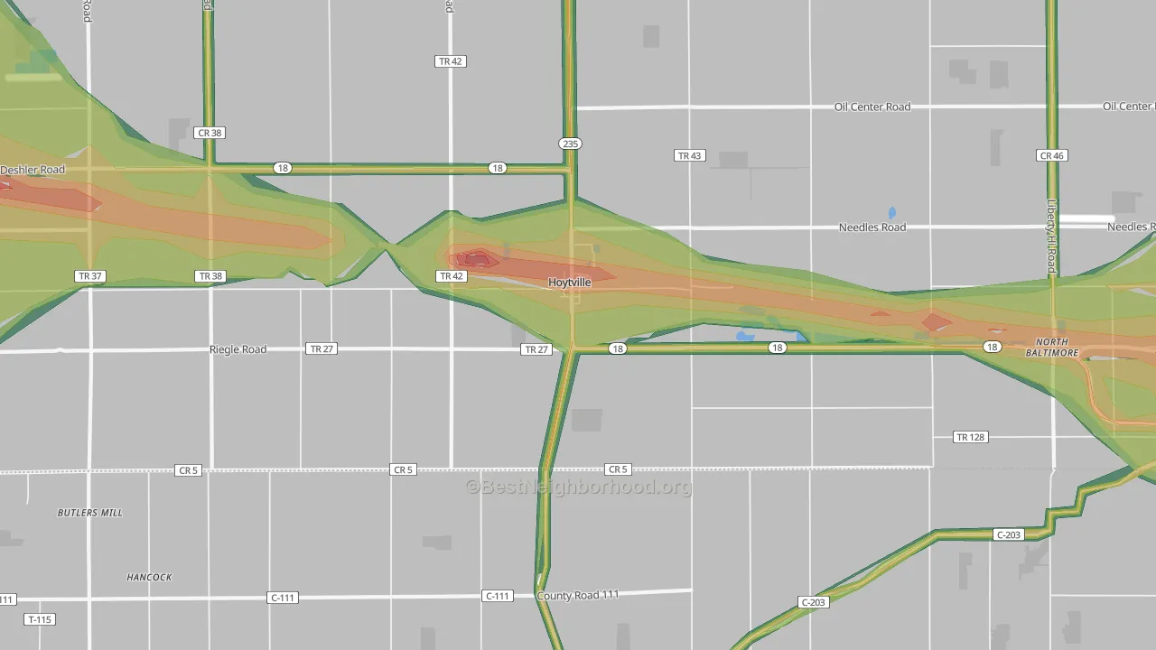 Hoytville, OH Map of Noise Levels in Hoytville