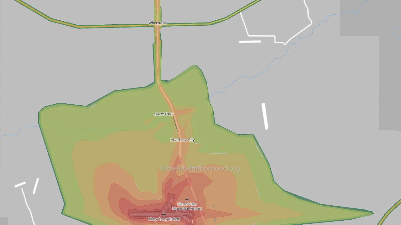 Huachuca City, AZ Map of Noise Levels in Huachuca City