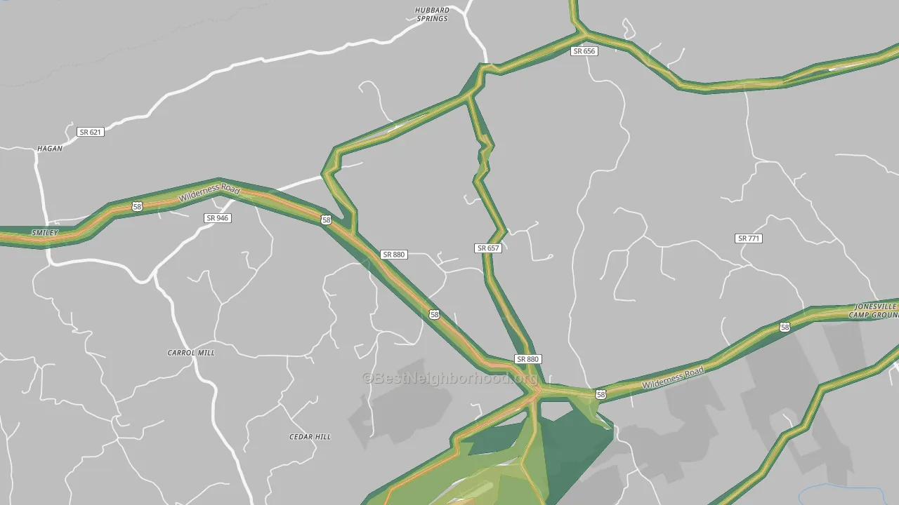 Hubbard Springs, VA Map of Noise Levels in Hubbard Springs