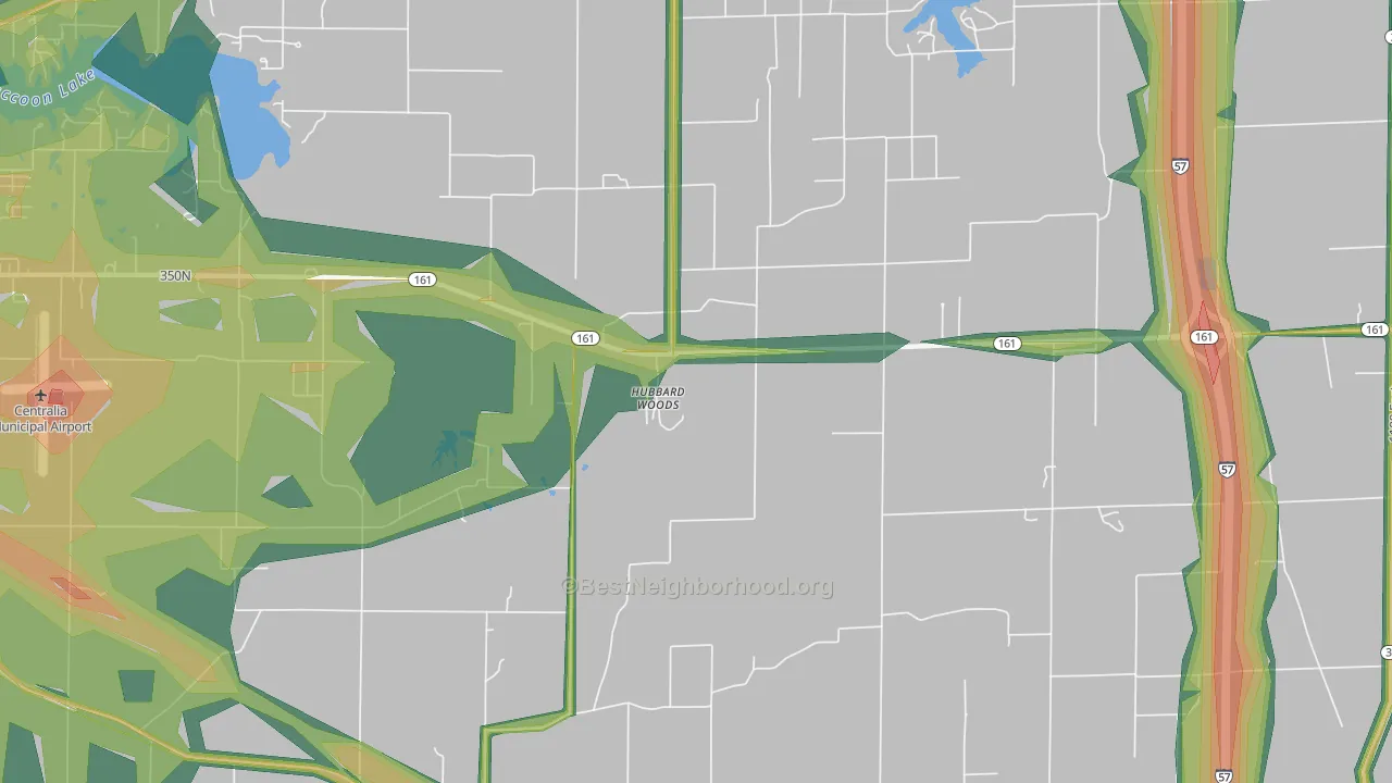 Hubbard Woods, IL Map of Noise Levels in Hubbard Woods