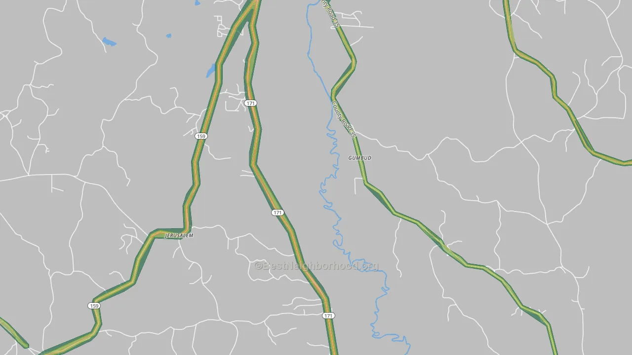 Hubbertville, AL Map of Noise Levels in Hubbertville