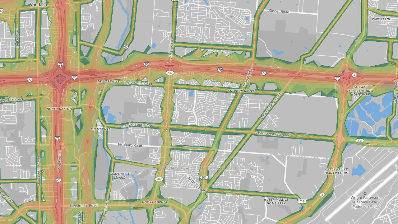 Huber Heights, OH Map of Noise Levels in Huber Heights