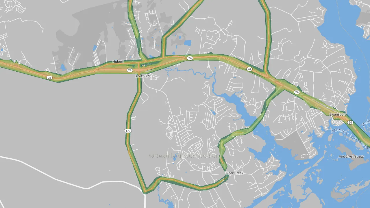 Hubert, NC Map of Noise Levels in Hubert