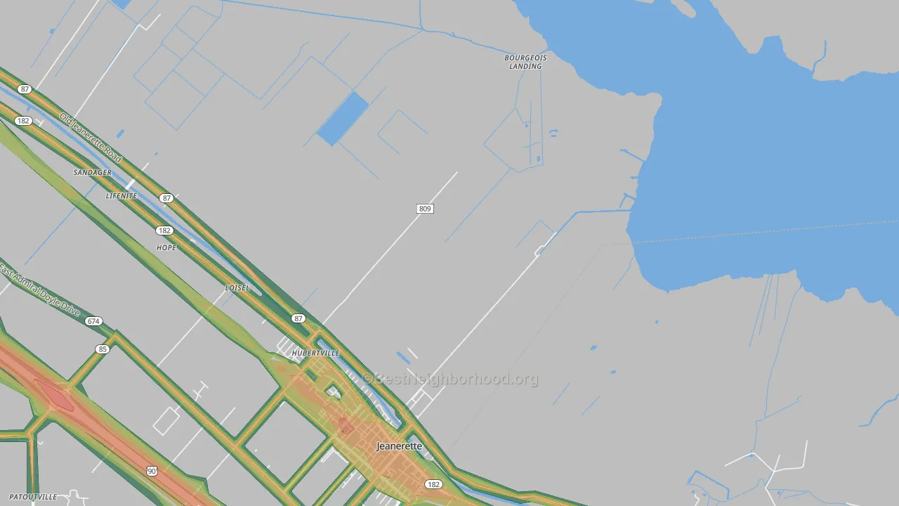 Hubertville, LA Map of Noise Levels in Hubertville