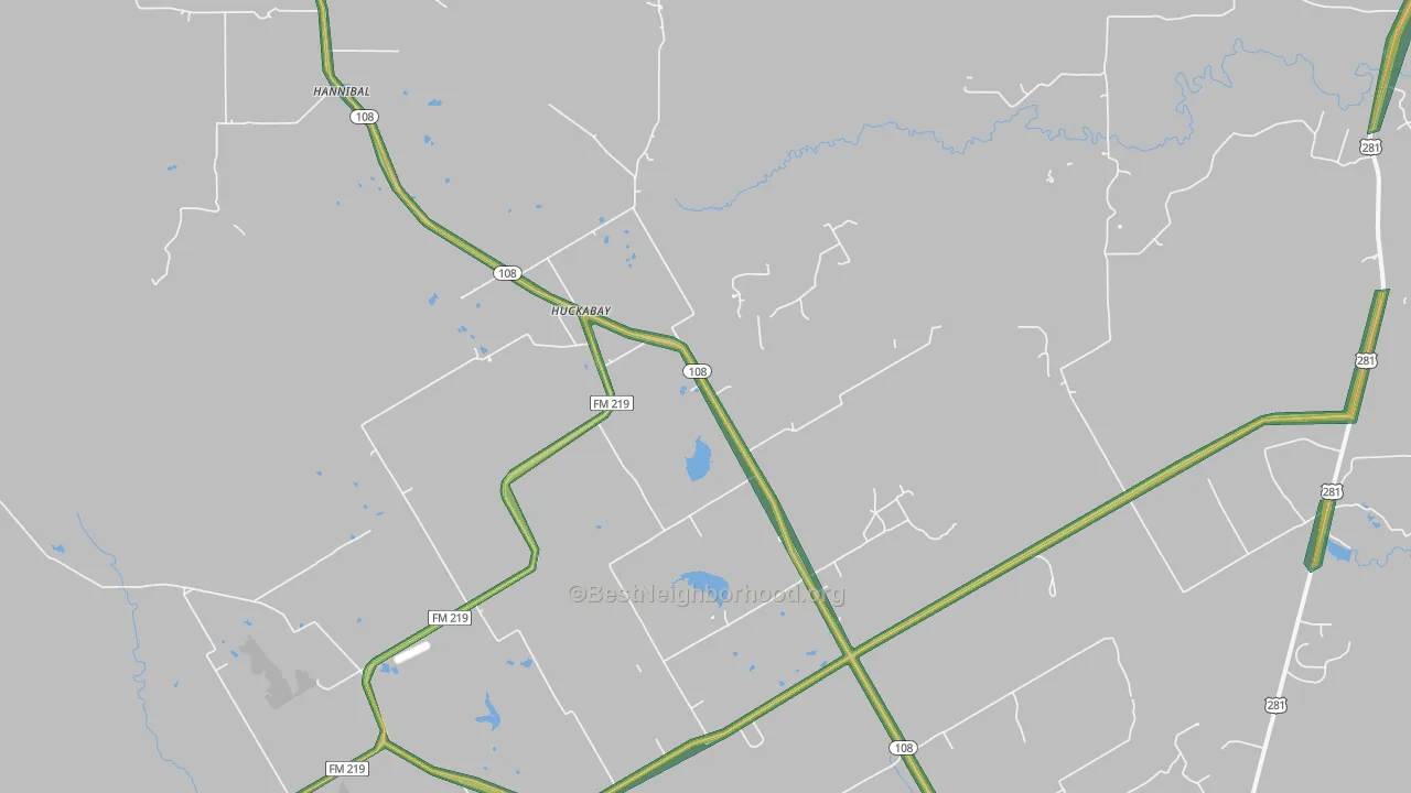 Huckabay, TX Map of Noise Levels in Huckabay
