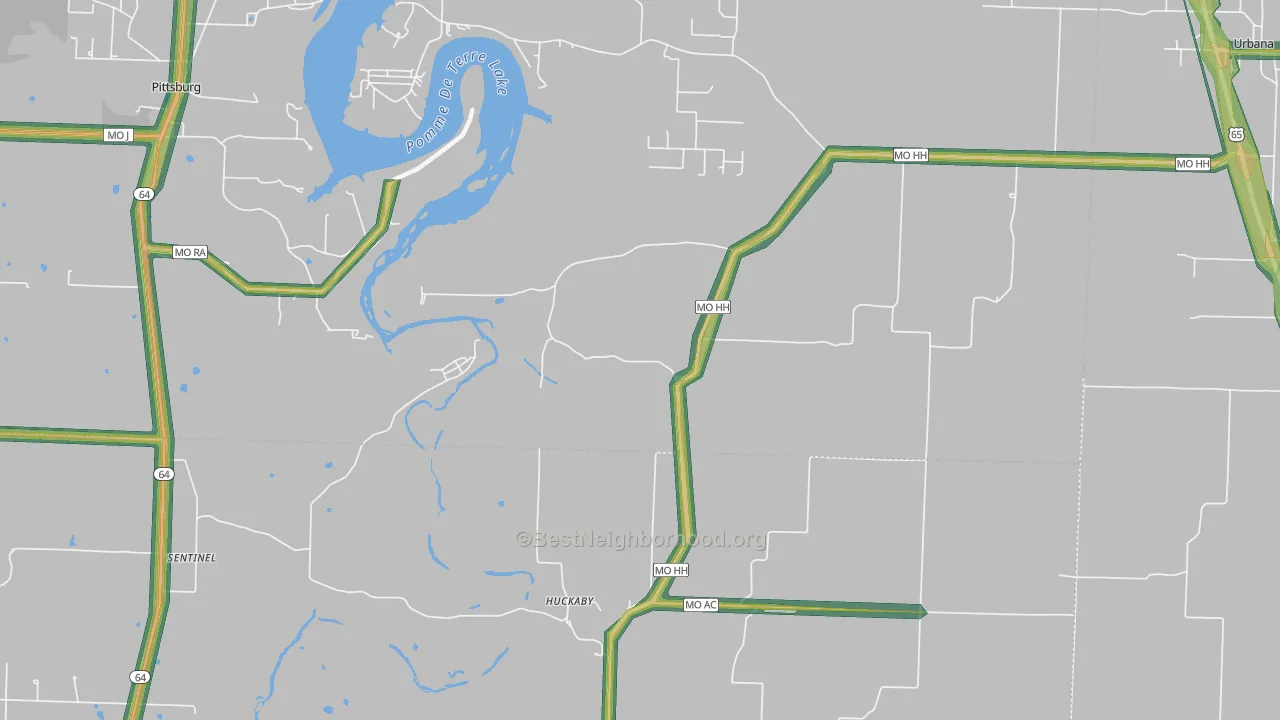 Huckaby, MO Map of Noise Levels in Huckaby