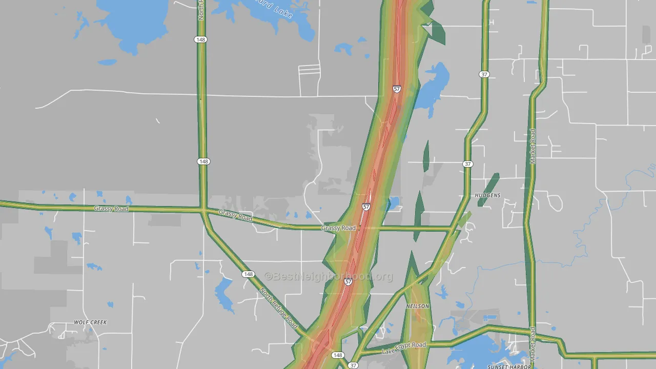 Hudgens, IL Map of Noise Levels in Hudgens
