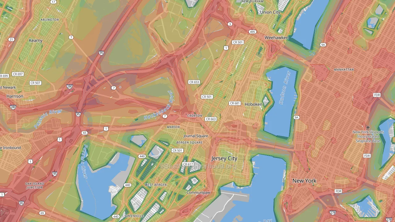 Hudson County, NJ Map of Noise Levels in Hudson County