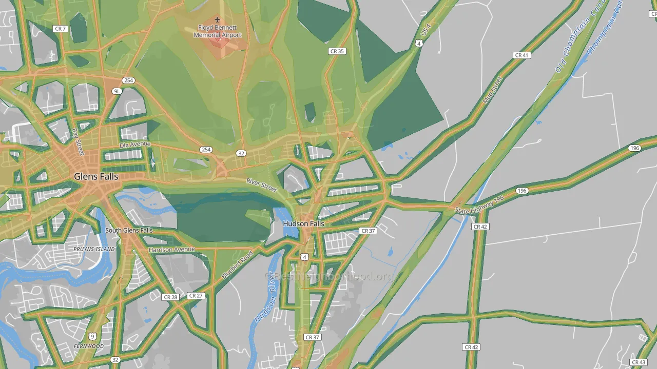 Hudson Falls, NY Map of Noise Levels in Hudson Falls