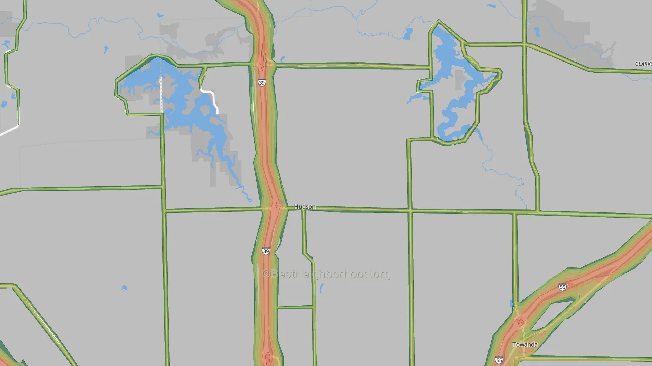 Hudson, IL Map of Noise Levels in Hudson