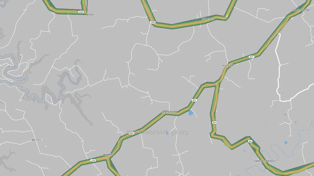 Hudson, KY Map of Noise Levels in Hudson