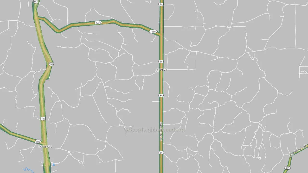 Hudson, LA Map of Noise Levels in Hudson