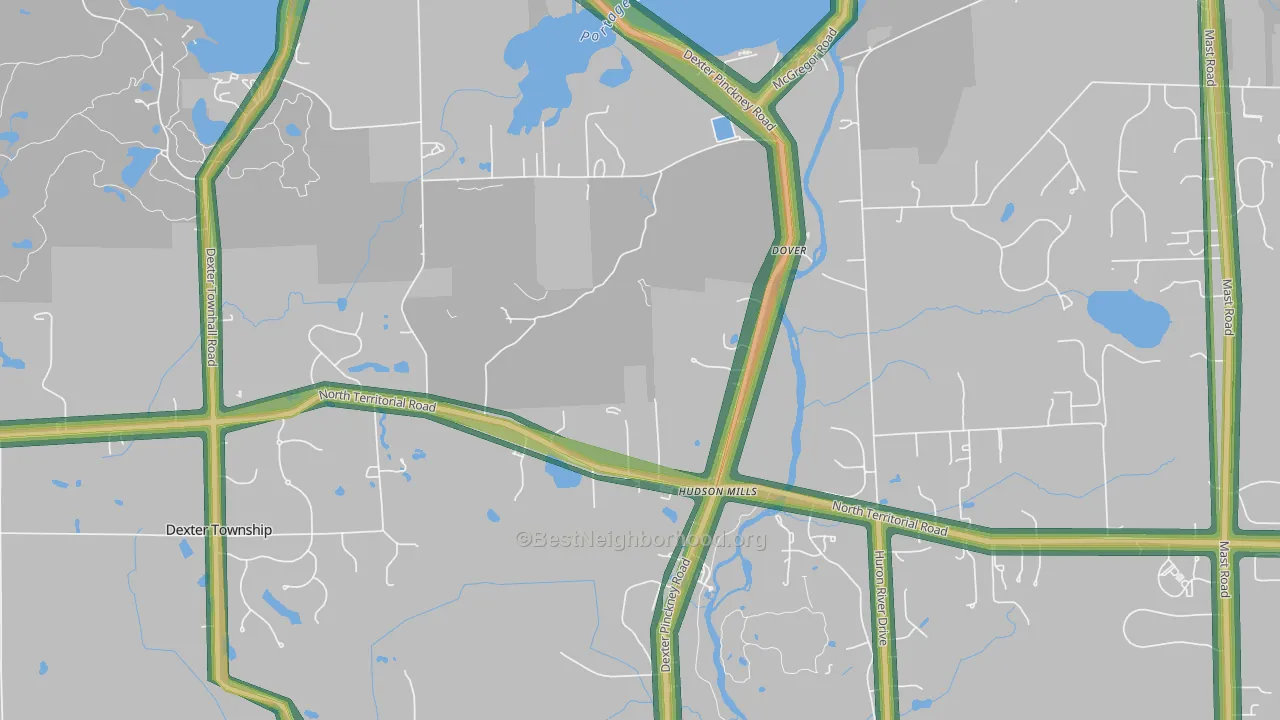 Hudson Mills, MI Map of Noise Levels in Hudson Mills