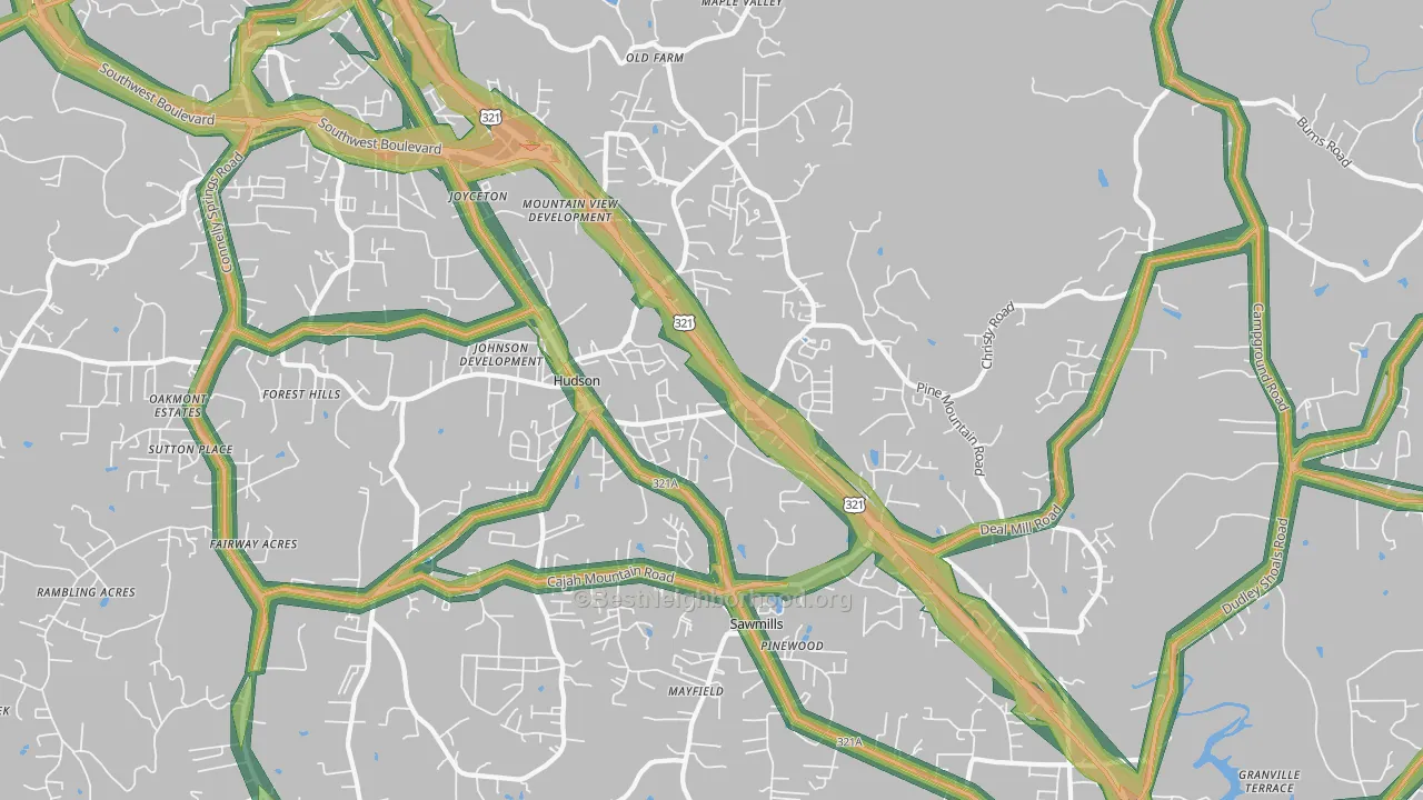 Hudson, NC Map of Noise Levels in Hudson