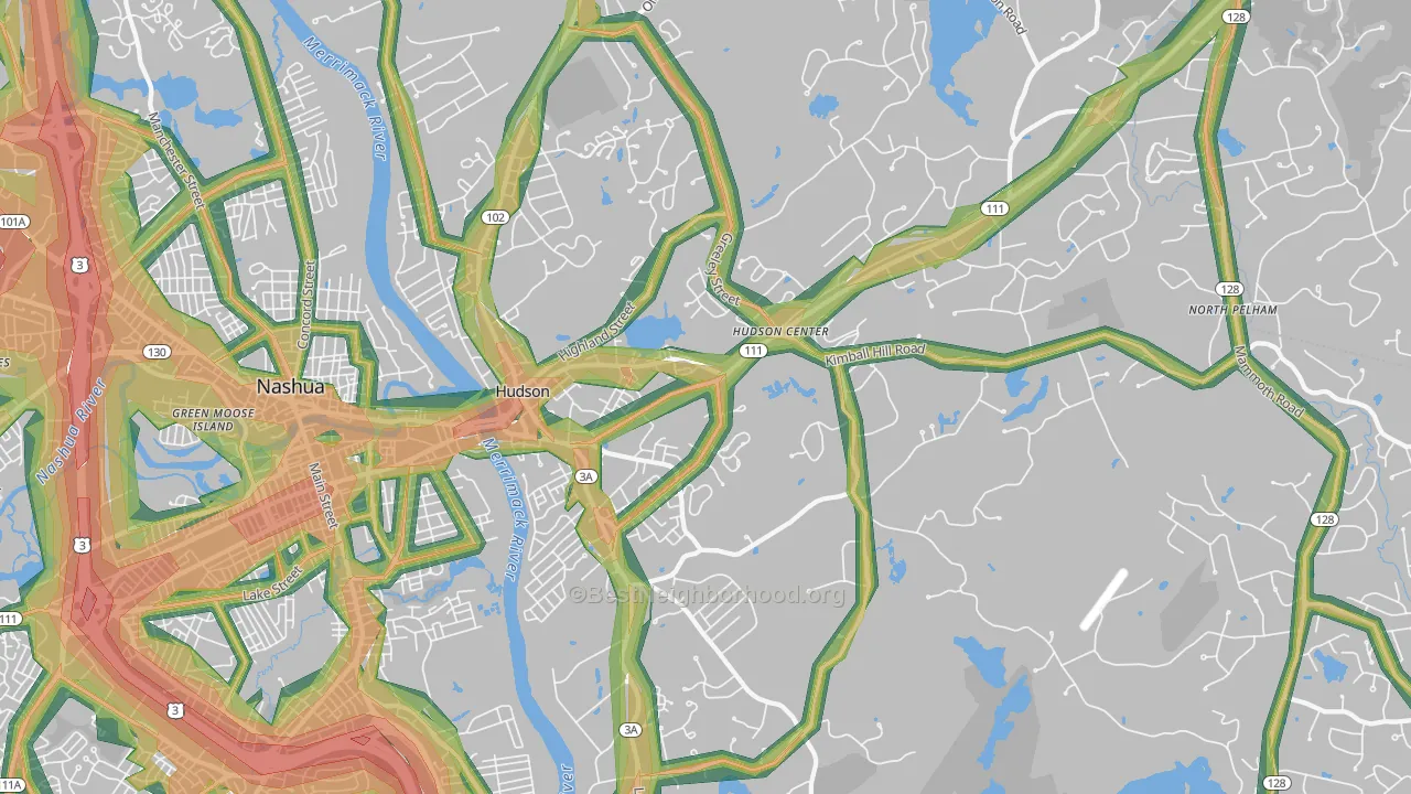 Hudson, NH Map of Noise Levels in Hudson