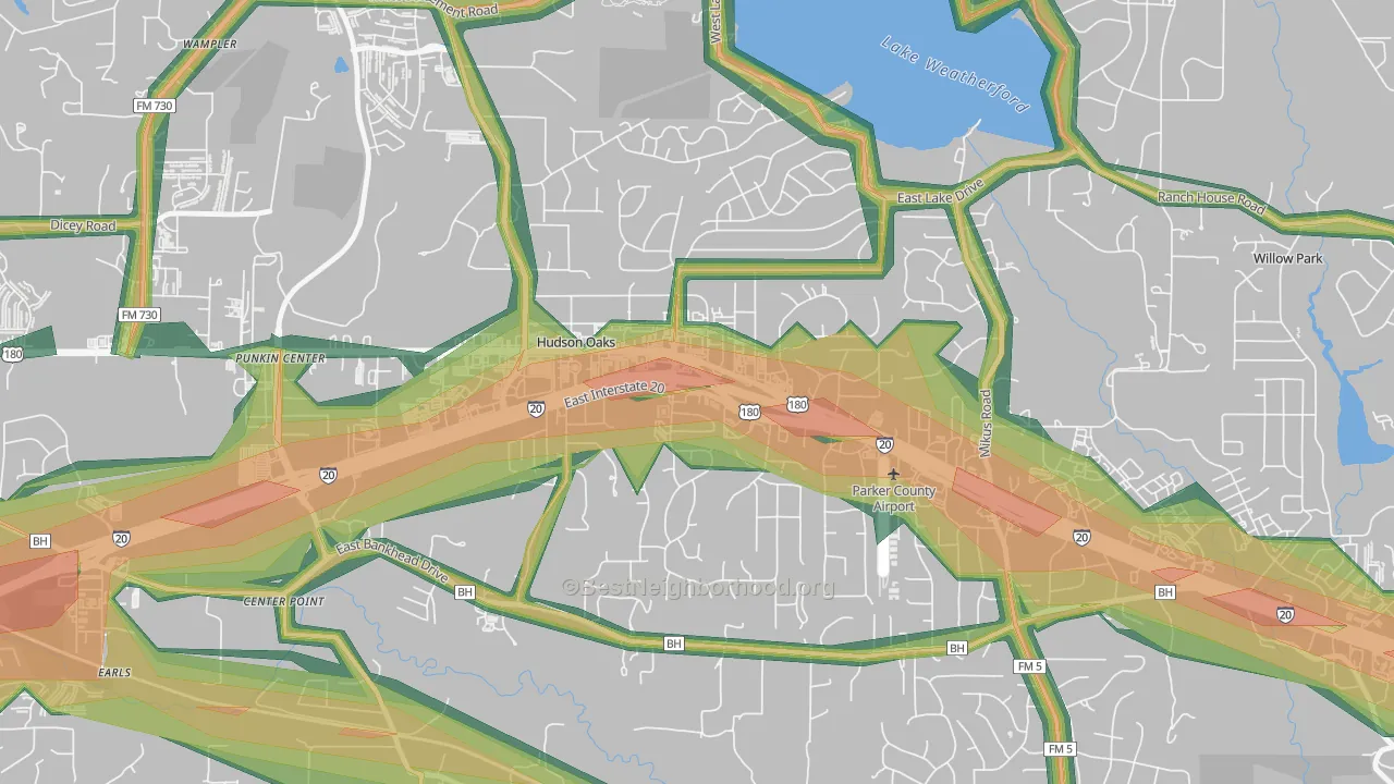 Hudson Oaks, TX Map of Noise Levels in Hudson Oaks