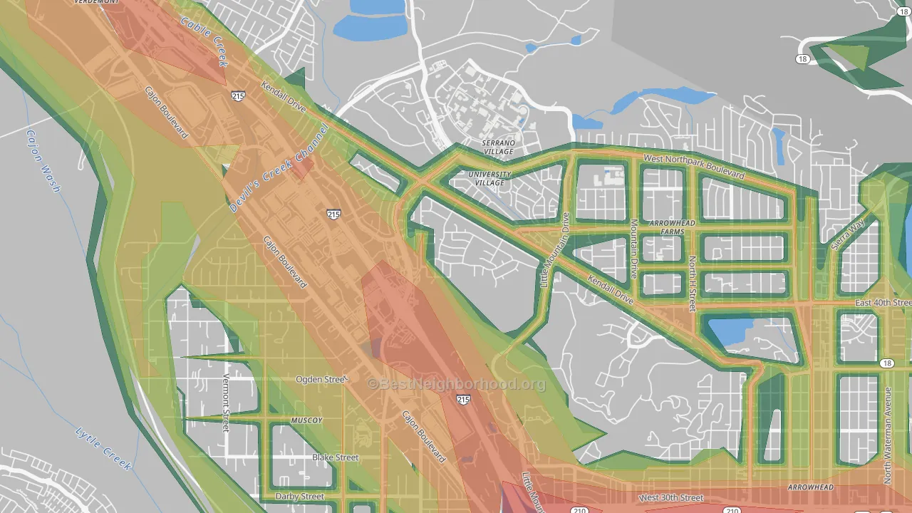 Hudson, San Bernardino, CA Map of Noise Levels in Hudson