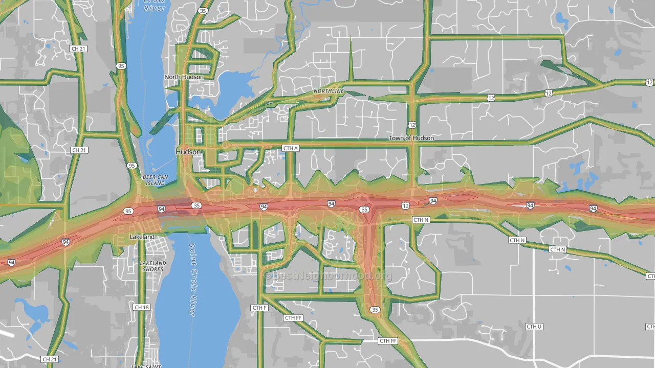 Hudson, WI Map of Noise Levels in Hudson
