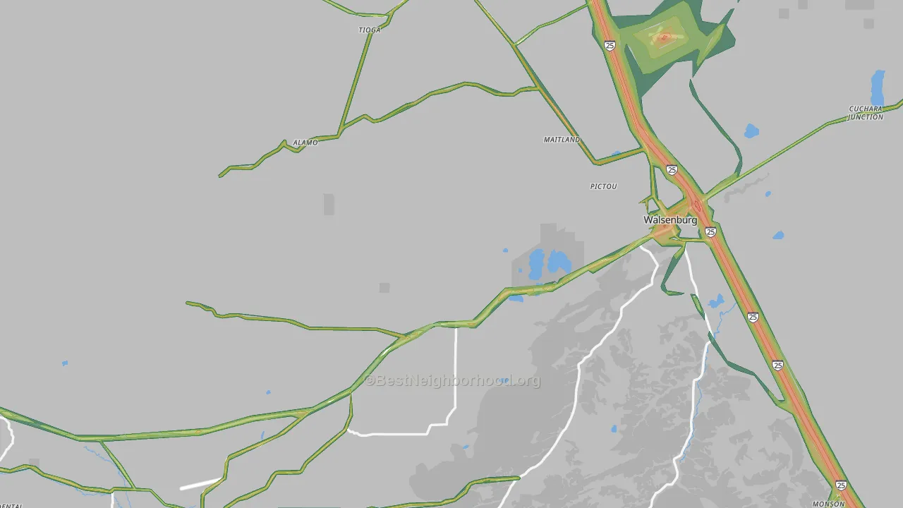 Huerfano County, CO Map of Noise Levels in Huerfano County