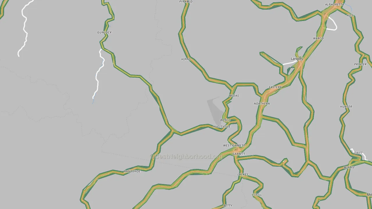 Hueysville, KY Map of Noise Levels in Hueysville