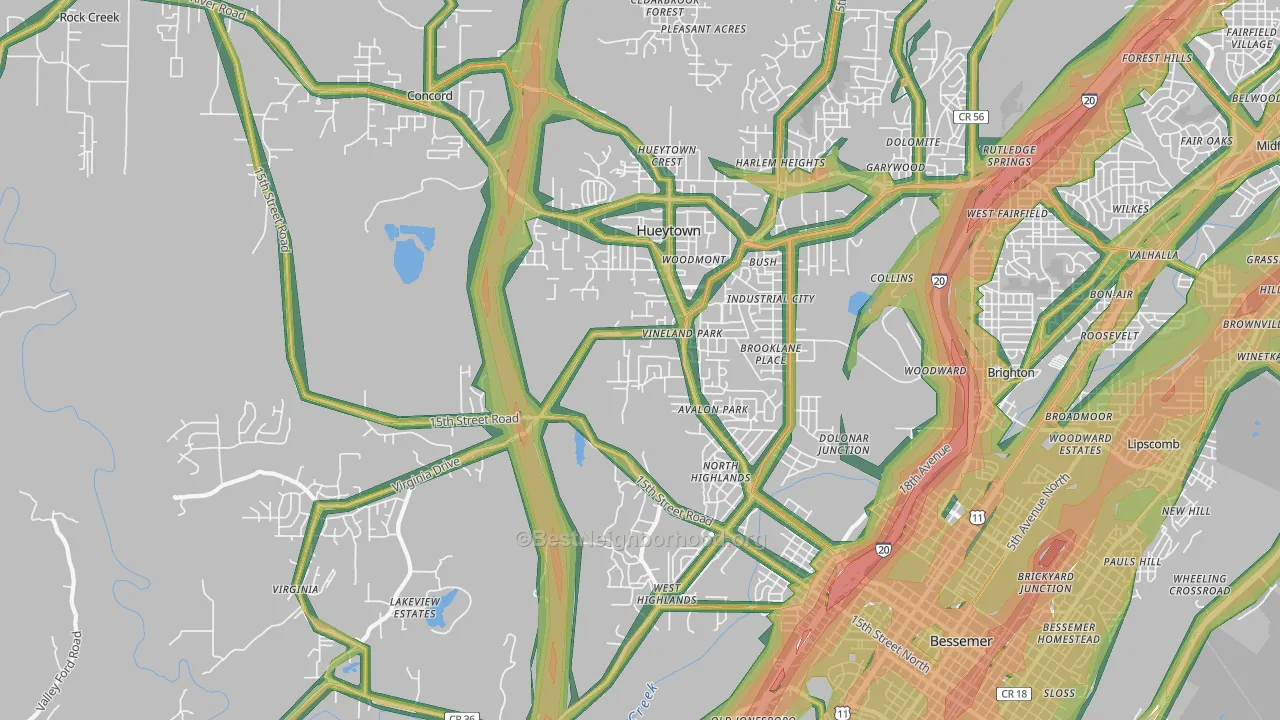 Hueytown, AL Map of Noise Levels in Hueytown