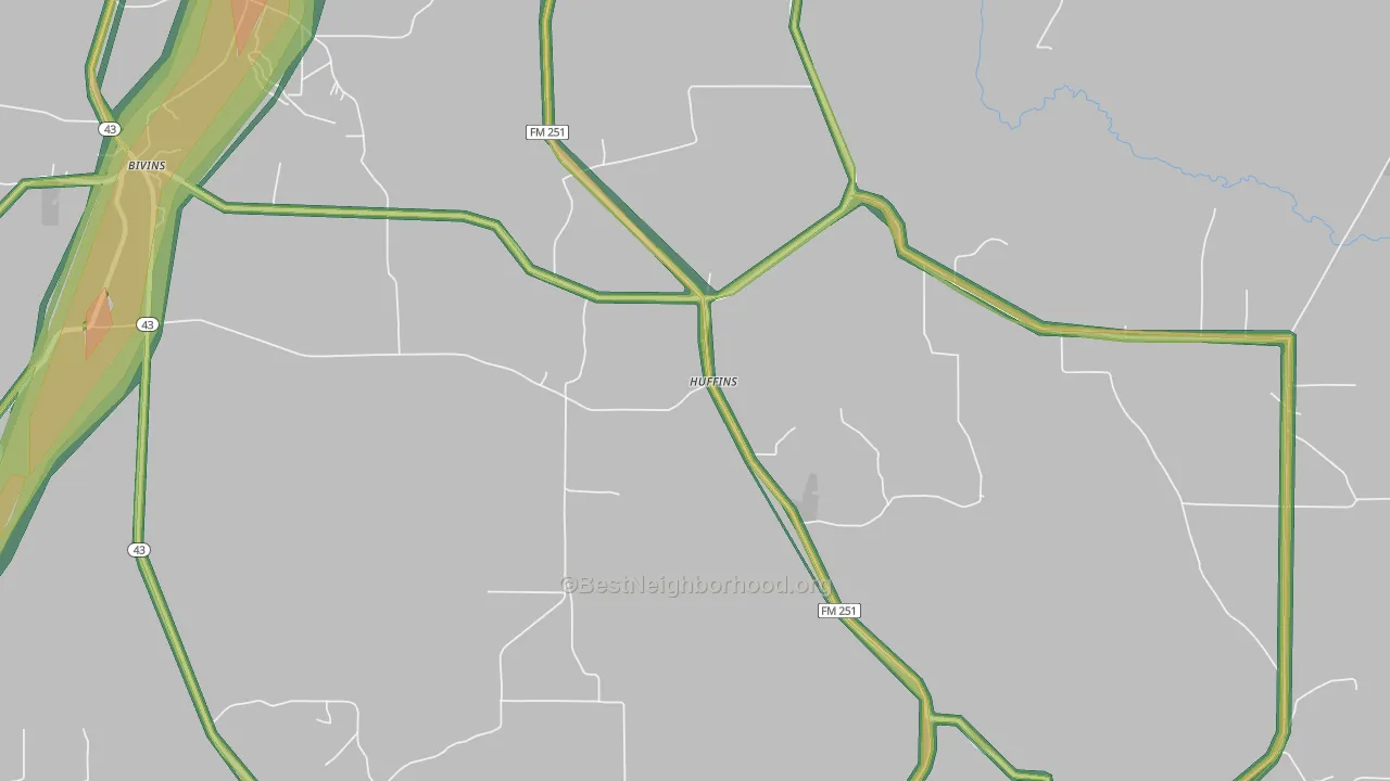 Huffines, TX Map of Noise Levels in Huffines
