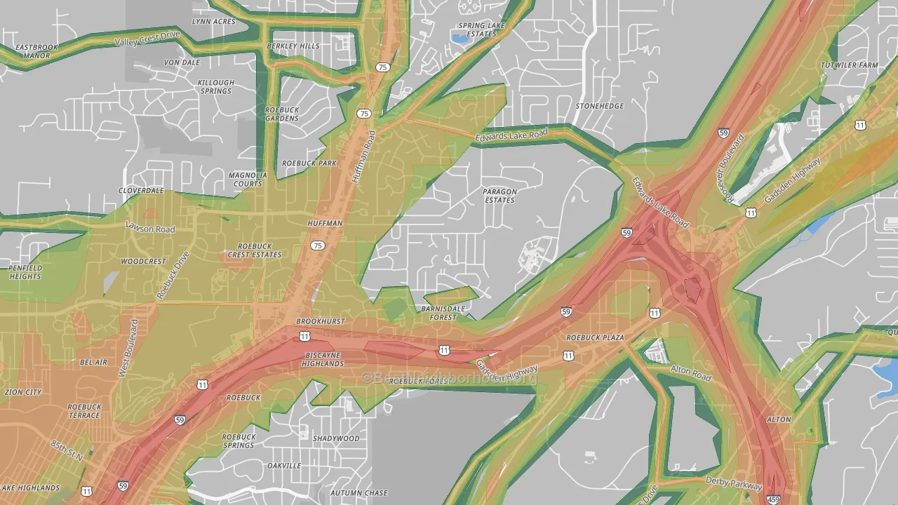 Huffman, Birmingham, AL Map of Noise Levels in Huffman