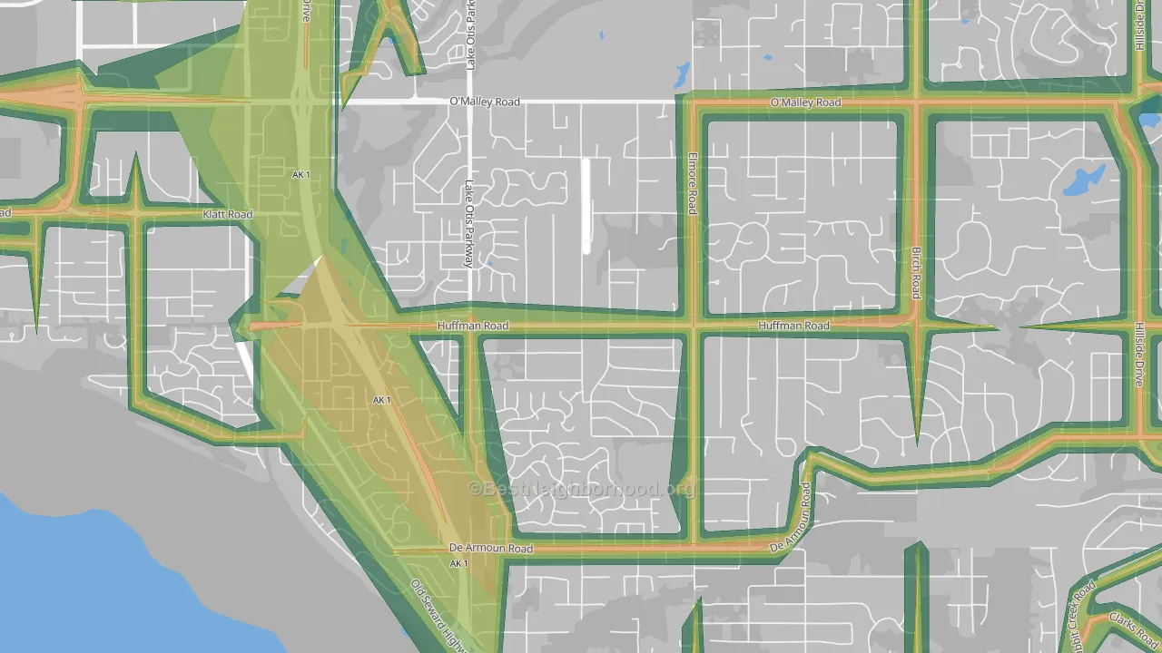 Huffman-O'Malley, Anchorage, AK Map of Noise Levels in Huffman-O'Malley