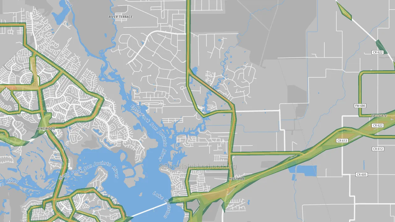 Huffman, TX Map of Noise Levels in Huffman