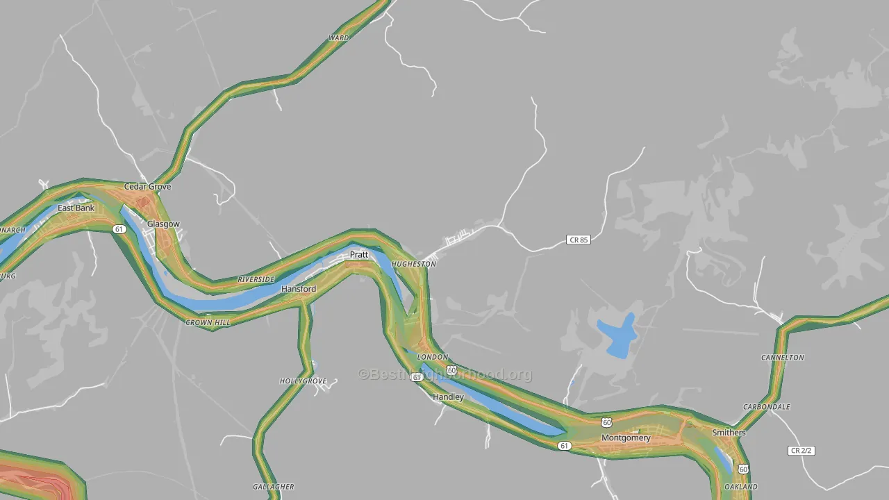 Hugheston, WV Map of Noise Levels in Hugheston