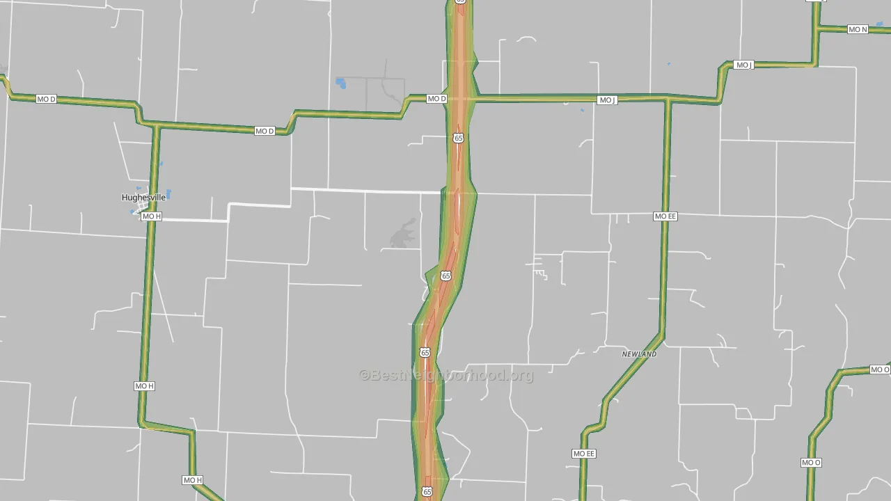 Hughesville, MO Map of Noise Levels in Hughesville