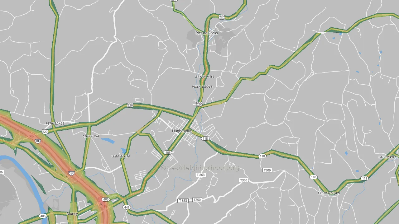Hughesville, PA Map of Noise Levels in Hughesville