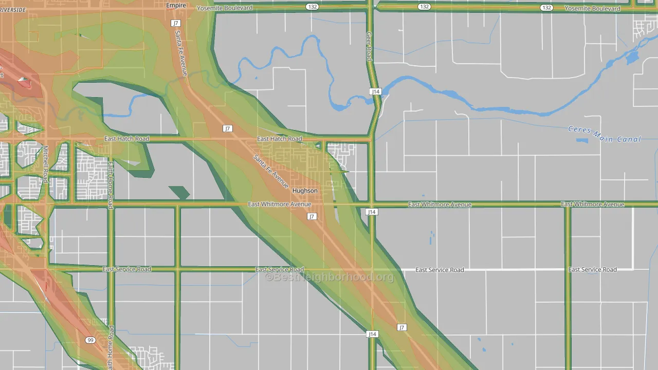 Hughson, CA Map of Noise Levels in Hughson
