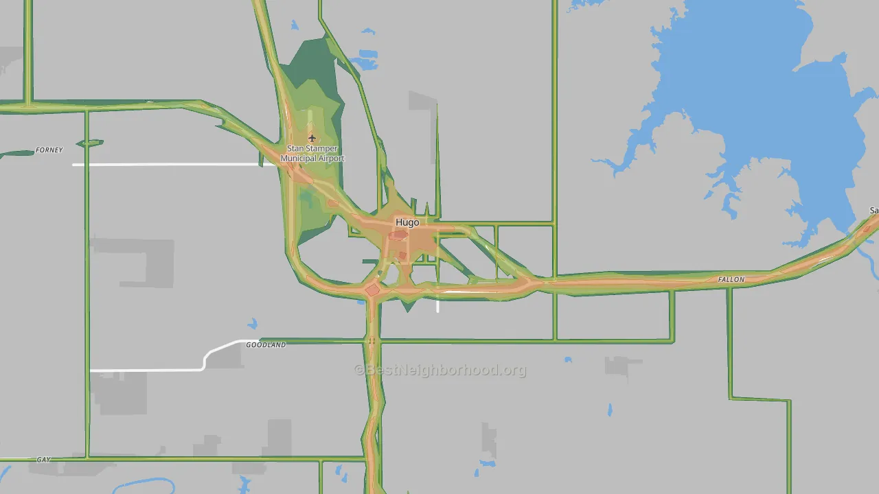 Hugo, OK Map of Noise Levels in Hugo