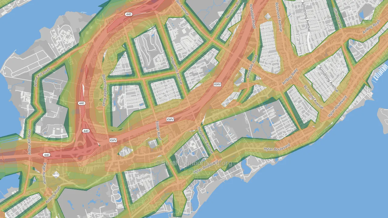 Huguenot, Staten Island, NY Map of Noise Levels in Huguenot