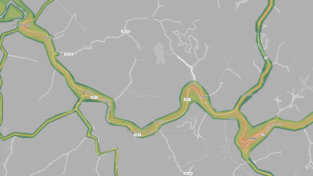 Hull, WV Map of Noise Levels in Hull