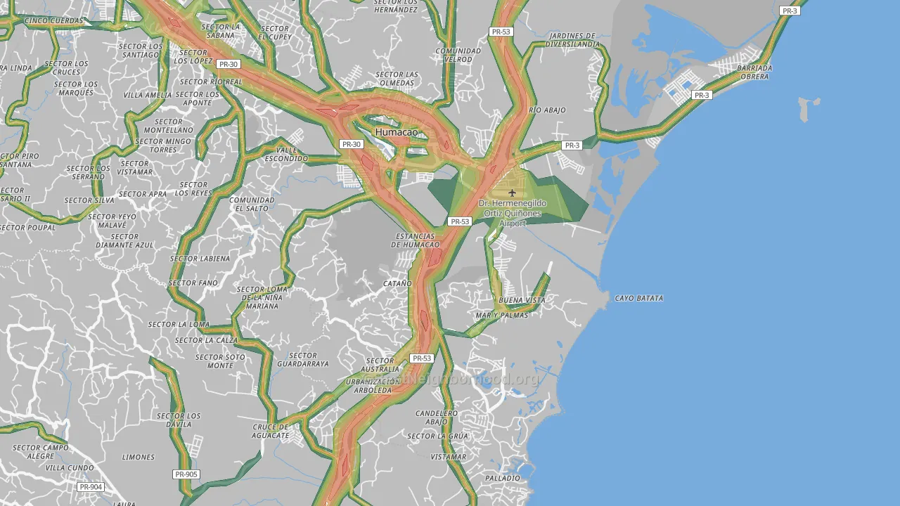 Humacao, PR Map of Noise Levels in Humacao